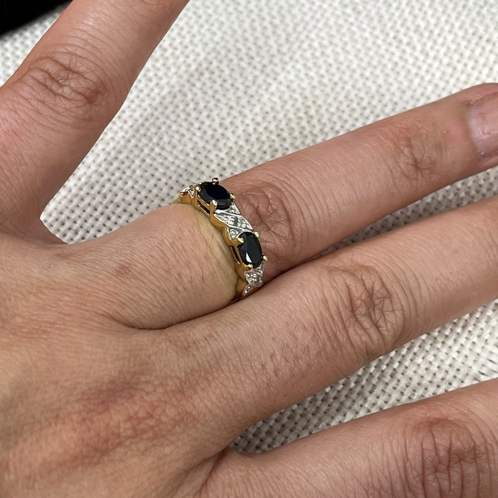 Vintage Black Onyx & CZ Accent Ring - Gold Over Sterling Silver (Size 6.75) - Picture 13 of 17